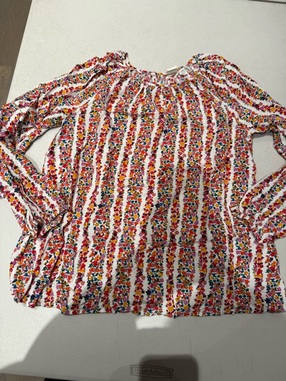 GAP Girls Floral Stripe Peasant Top - White/Multi